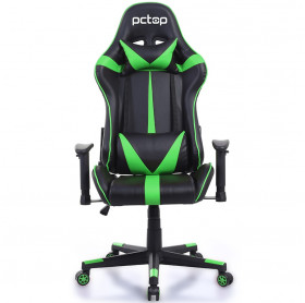 CADEIRA GAMER PCTOP SUPER SE1015 VERDE RECLINAVEL ALMOFADAS PESCOÇO E LOMBAR