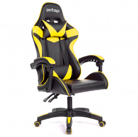 CADEIRA GAMER PCTOP STRIKE SE1005 AMARELA RECLINAVEL ALMOFADAS PESCOÇO E LOMBAR