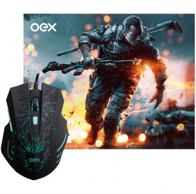 MOUSE USB COM MOUSE PAD GAMER OEX MC101 STAGE PRETO
