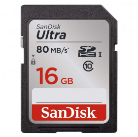 CARTÃO DE MEMORIA 16GB SD ULTRA SANDISK CLASSE 10 ATÉ 80MB/S SDSDUNC-016G-GN6I