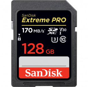 CARTÃO DE MEMORIA CAMERA 128GB SDXC EXTREME PRO UHS-I 4K SANDISK 170MB/S