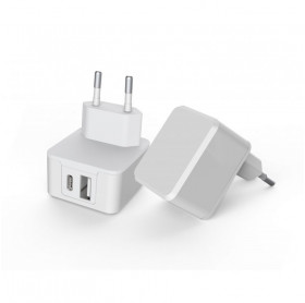 CARREGADOR UNIVERSAL TOMADA GEONAV LIFE  C/1 USB 2.4A 1 USB-C BRANCO