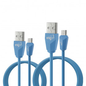 KIT CABO USB PARA MICRO USB ELG C/ 1 MT + 2 MT AZUL CMB512BE