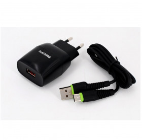 CARREGADOR DE TOMADA C/ 1 USB PHILIPS 18W PRETO DLP2310C/97 - CABO USB/USB-C    