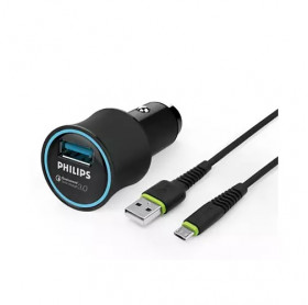 CARREGADOR VEICULAR C/ 1 USB PHILIPS 18W PRETO DLP3520U/97 - CABO USB/MICRO USB