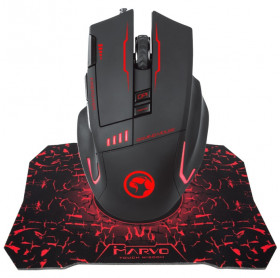 MOUSE USB GAMER COMBO MARVO G909+G1 4000 DPI SCORPION PRETO RGB + MOUSE PAD