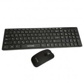 TECLADO E MOUSE SEM FIO ESTONE PRETO C/CAPA SILICONE - SEM PILHAS