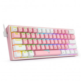 TECLADO USB MINI GAMER REDRAGON FIZZ RGB MECANICO K617-RGB-WP BRANCO/ROSA