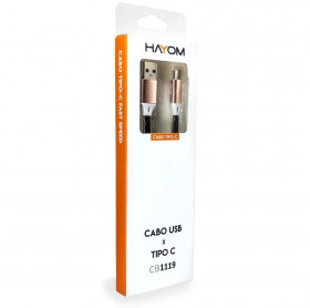 CABO USB PARA USB-C 1MT HAYOM CB1119 PRETO/ROSE