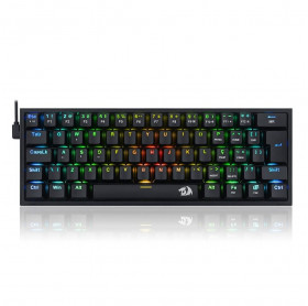 TECLADO USB MINI GAMER REDRAGON FIZZ RGB MECANICO K617-RGB-B PT-BROWN PRETO