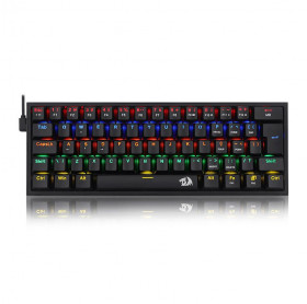 TECLADO USB MINI GAMER REDRAGON FIZZ RAINBOW MECANICO K617-R-B PT-BROWN PRETO