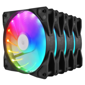 KIT COOLER GABINETE 4 FANS EVUS RAIN LED RGB FK-12R COM CONTROLADORA