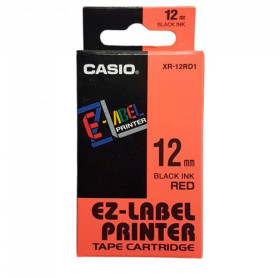 FITA PARA ROTULADORA CASIO 12MM PRETO NO VERMELHO    