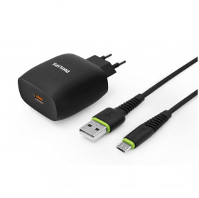 CARREGADOR DE TOMADA C/ 1 USB PHILIPS 18W PRETO DLP2310U/97 - CABO MICRO USB   