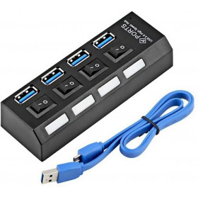 HUB USB 3.0 4 PORTAS LIGA E DESLIGA EXBOM UH-401 PRETO 