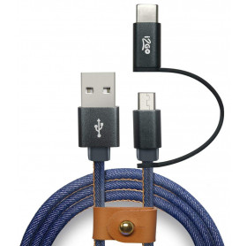 CABO USB 2 EM 1 MICRO-USB/USB-C TIPO-C I2GO JEANS 1.5MT I2GCBL520