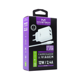 CARREGADOR DE TOMADA MAKETECH 2 USB 12W/2.4A BRANCO CM-109