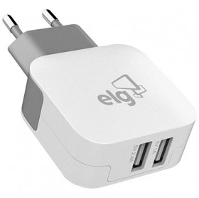 CARREGADOR DE TOMADA ELG WC124A C/2 USB 1A/2.4A BRANCO 