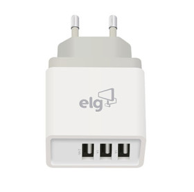 CARREGADOR DE TOMADA ELG WC3S C/3 USB 2-1A 1-2.4A BRANCO/CINZA