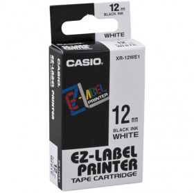 FITA PARA ROTULADORA CASIO 12MM PRETO NO BRANCO XR-12WE1