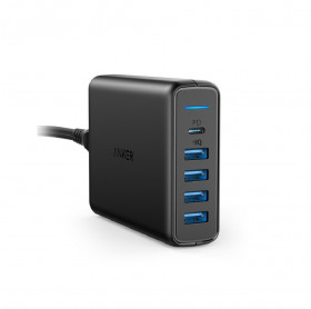 CARREGADOR DE TOMADA C/5 PORTAS 1 USB-C/4 USB ANKER POWER PORT I PRETO