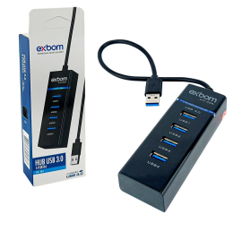 HUB USB 3.0 4 PORTAS EXBOM UH-30A 30CM PRETO 