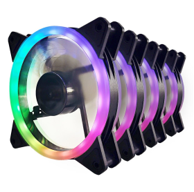 KIT COOLER GABINETE 4 FANS EVUS RING LED RGB FK-12P COM CONTROLADORA