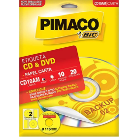 ETIQUETA PIMACO PARA CD DVD AMARELO MOD.2 10 FOLHAS