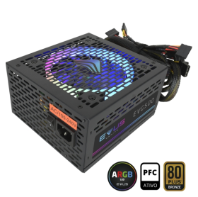 FONTE ATX 500W REAL EVUS EVG500 ARGB 80 PLUS BRONZE PFC ATIVO PRETA C/CABO