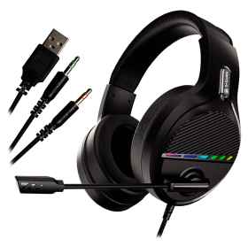 FONE USB/P2 COM MICROFONE GAMER RGB 5+ PRETO Y5-1000