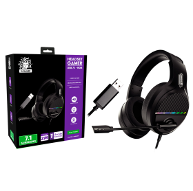 FONE USB COM MICROFONE GAMER 7.1 RGB 5+ PRETO Y5-2000 