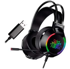 FONE USB COM MICROFONE GAMER 7.1 RGB 5+ PRETO W5-2000