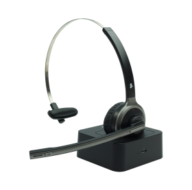 FONE HEADSET OFFICE SEM FIO MICROFONE BLUETOOTH 5+ PRETO COM BASE HS-202