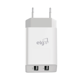 CARREGADOR DE TOMADA ELG WC124A-2 C/2 USB 1A/2.1A BRANCO 