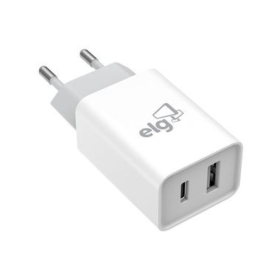 CARREGADOR DE TOMADA ELG W124C USB-A 2.1A/USB-C 2.1A BRANCO