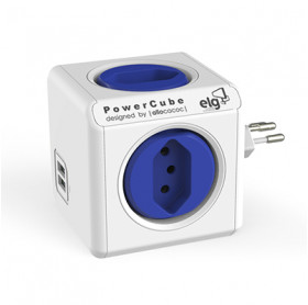 ADAPTADOR MULTIPLO DE TOMADA ELG POWERCUBE 4 TOMADA 2 USB 2.4A PWC-R4U AZUL 