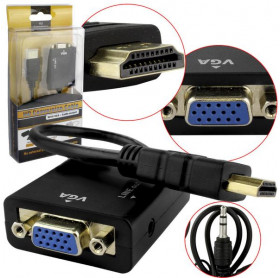 ADAPTADOR HDMI MACHO PARA VGA FEMEA C/ AUDIO P2 SHINKA CB0109SK