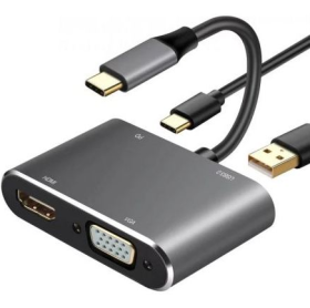 ADAPTADOR CABO USB-C 4 EM 1 VGA HDMI USB 3.0 USB-C GVBRASIL CBM.38601 